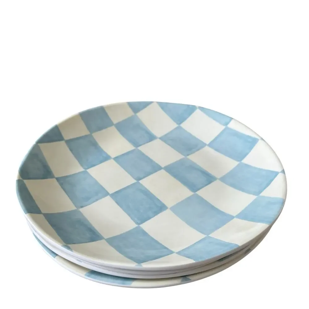 Blue & White Checkered Melamine Appetizer Plates 6.5in Set of 4 Chic Spring NEW